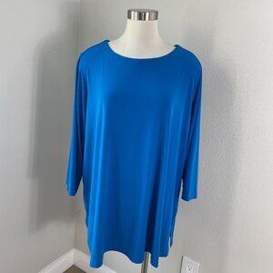 Susan Graver Modern Essentials Womens Plus 3X Blue Tunic Top Liquid Knit Shirt
